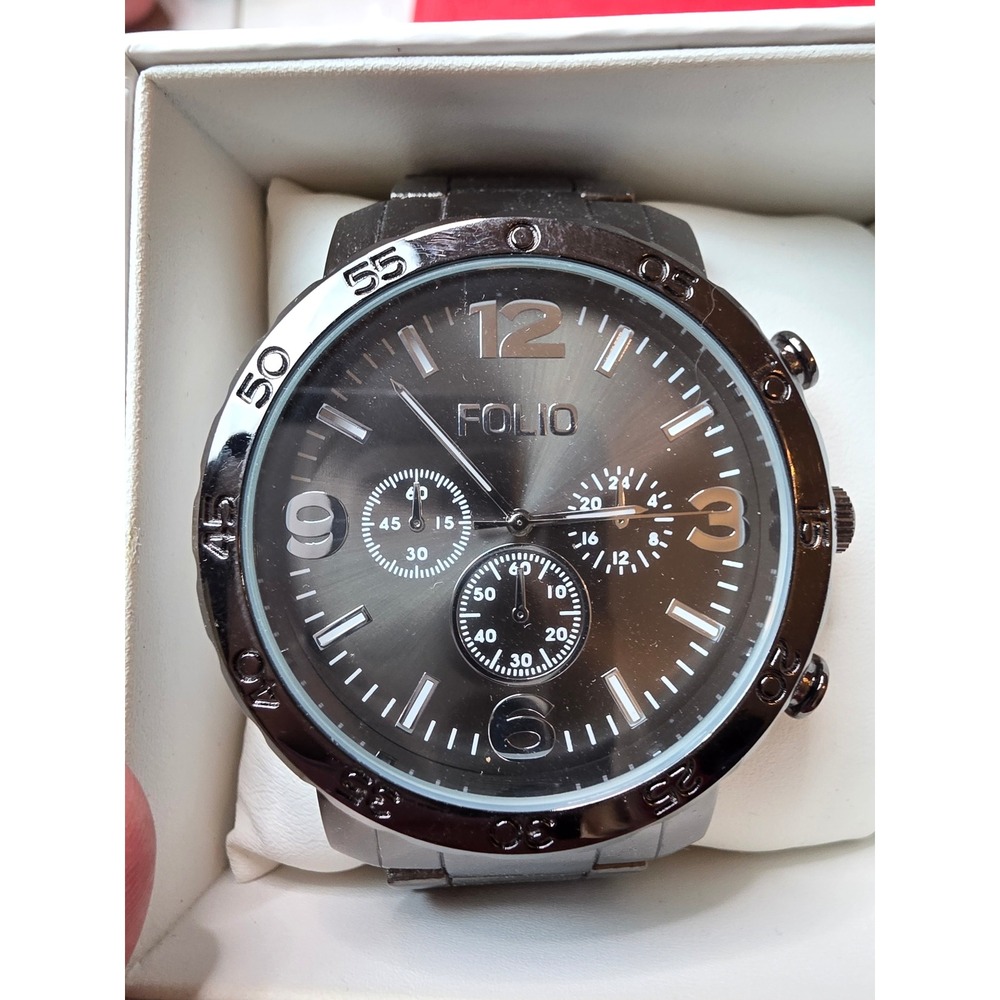 Folio Mens Gunmetal Grey Chronograph Style Watch FMDMSG074 Japan Movt